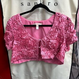 Pink Rosette Tie-Front or back Crop Top